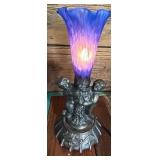 10" Tall Vintage Cherub Lamp with Blue Tulip Glass Shade