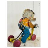 Vintage Fisher-Price Pull Toy Elephant on a Scooter