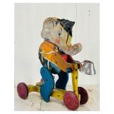 Vintage Fisher-Price Pull Toy Elephant on a Scooter