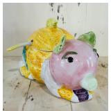 Vegetable and Pig Ceramic Soup Tureen with Lid and Ladle