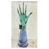 22-Inch Decorative Metal Hand Sculpture with Flower Detail