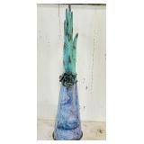 22-Inch Decorative Metal Hand Sculpture with Flower Detail