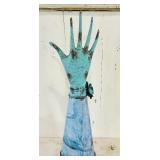 22-Inch Decorative Metal Hand Sculpture with Flower Detail
