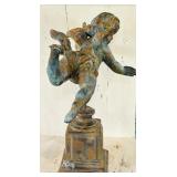 Cherub Sculpture on Decorative Pedestal