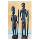 Pair of Vintage African Wood Carved Tribal Statues