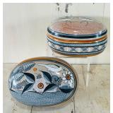Set of 2 Handpainted Ceramic Boxes with Bird and Floral Motifs