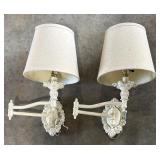 Pair of Lovely Vintage White Metal Wall Mount Light Fixtures