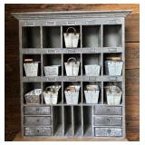 Wooden Organizer Cabinet with Metal Drawers and Cubbies