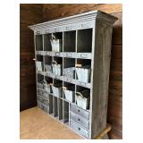 Wooden Organizer Cabinet with Metal Drawers and Cubbies
