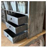 Wooden Organizer Cabinet with Metal Drawers and Cubbies