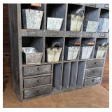 Wooden Organizer Cabinet with Metal Drawers and Cubbies