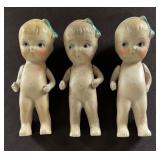 Three Antique Bisque Porcelain Dolls with Jointed Arms