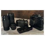 Two Contax RTS Cameras, Minolta Flash Meter III with Tamron, Vivitar and Contax Lenses