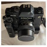 Two Contax RTS Cameras, Minolta Flash Meter III with Tamron, Vivitar and Contax Lenses