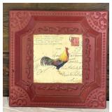 Rooster Print in Red Metal Frame