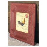 Rooster Print in Red Metal Frame