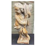 24-Inch Garden Cherub Statue Holding Wheat