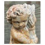 24-Inch Garden Cherub Statue Holding Wheat