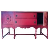 Red Wooden Sideboard Buffet with Drawers and Cabinets