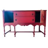 Red Wooden Sideboard Buffet with Drawers and Cabinets