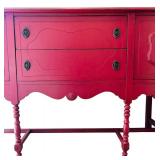 Red Wooden Sideboard Buffet with Drawers and Cabinets