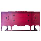 Red Wooden Sideboard Buffet with Drawers and Cabinets