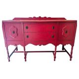 Red Wooden Sideboard Buffet with Drawers and Cabinets