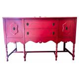 Red Wooden Sideboard Buffet with Drawers and Cabinets