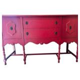 Red Wooden Sideboard Buffet with Drawers and Cabinets