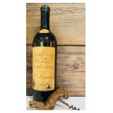 Antique 1896 Grands Vins de Boreleaur Chateau Latite Wine Bottle 12 Inch with Rustic Wooden Corkscrew