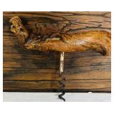 Antique 1896 Grands Vins de Boreleaur Chateau Latite Wine Bottle 12 Inch with Rustic Wooden Corkscrew