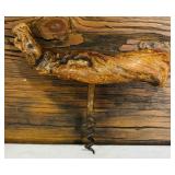 Antique 1896 Grands Vins de Boreleaur Chateau Latite Wine Bottle 12 Inch with Rustic Wooden Corkscrew