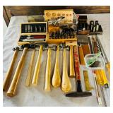 Collection of Jewelry Making and Metalworking Tools with Hammers, Stamps, and Accessories