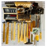 Collection of Jewelry Making and Metalworking Tools with Hammers, Stamps, and Accessories