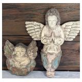 Set of 2 Vintage Carved Wooden Angel Wall Plaques