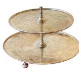 Vintage Three-Tier Nickel Silver Serving Tray by D.W. Haber & Son N.Y., 16.75 Inches Tall