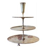 Vintage Three-Tier Nickel Silver Serving Tray by D.W. Haber & Son N.Y., 16.75 Inches Tall