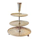 Vintage Three-Tier Nickel Silver Serving Tray by D.W. Haber & Son N.Y., 16.75 Inches Tall
