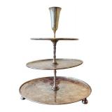 Vintage Three-Tier Nickel Silver Serving Tray by D.W. Haber & Son N.Y., 16.75 Inches Tall