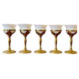 Set of 5 Vintage Farber Brothers Krome Kraft Goblets with Cambridge Milk Glass Inserts