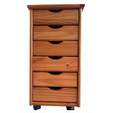 Wooden 6-Drawer Storage Cabinet on Wheels, 26 Inch Tall