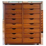 Wooden Multi-Drawer Storage Cabinet with 16 Drawers on Casters