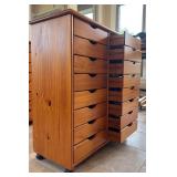 Wooden Multi-Drawer Storage Cabinet with 16 Drawers on Casters