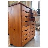 Wooden Multi-Drawer Storage Cabinet with 16 Drawers on Casters