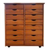 Wooden Multi-Drawer Storage Cabinet with 16 Drawers on Casters