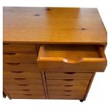 Wooden Multi-Drawer Storage Cabinet with 16 Drawers on Casters
