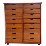 Wooden Multi-Drawer Storage Cabinet with 16 Drawers on Casters