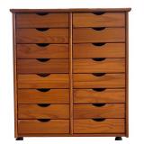 Wooden Multi-Drawer Storage Cabinet with 16 Drawers on Casters