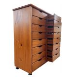 Wooden Multi-Drawer Storage Cabinet with 16 Drawers on Casters