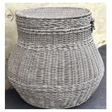 Large Wicker Lidded Storage Basket, 16.5 Inches Tall